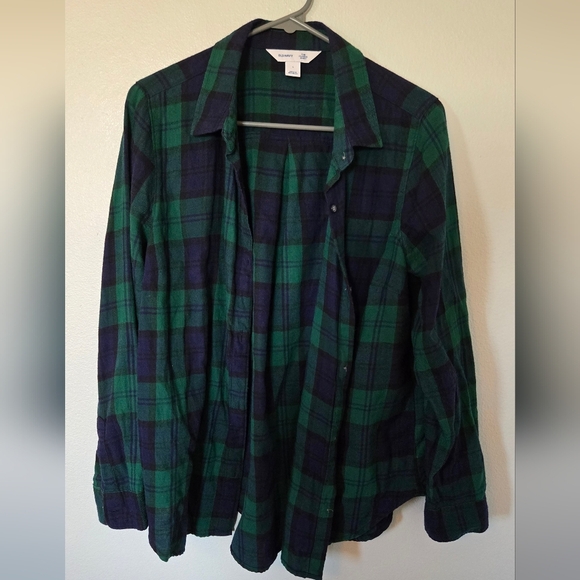 Old Navy Green and Navy Plaid Button Down Shirt Size Large - Picture 1 of 5